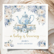 Baby Is Brewing Thee Baby Shower Jongen Blauwe Blo