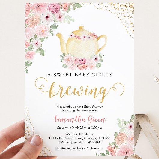 Baby is Brewing Thee Feest Shower Kaart
