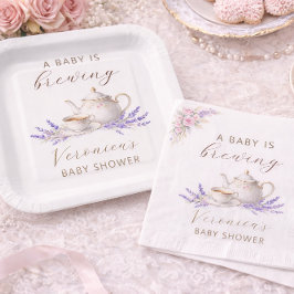 Baby is Brewing Thee Feestje Papieren Bordje