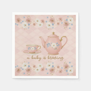 Baby Is Brewing Thee-Party Roze Bloemige Baby Show Servet