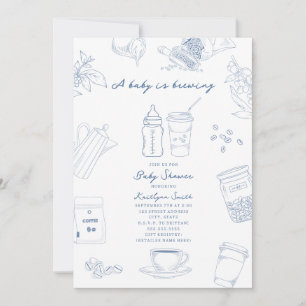 Baby Is Brewing Toile Koffie Blauwe Jongen Baby Sh Kaart