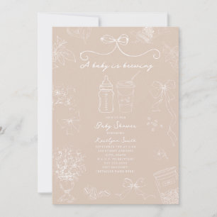 Baby Is Brewing Toile Roze Koffie Meisje Baby Borr Kaart