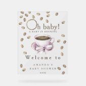 Baby is brewing Welkom koffie baby shower feestje Acryl Bord (Voorkant)