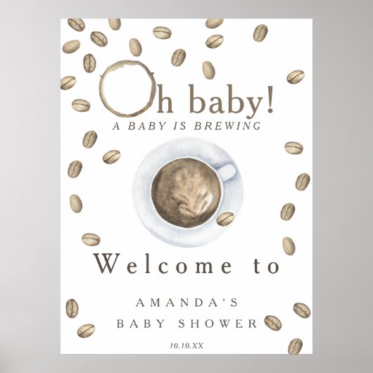 Baby is brewing Welkom koffie baby shower feestje Poster (Voorkant)