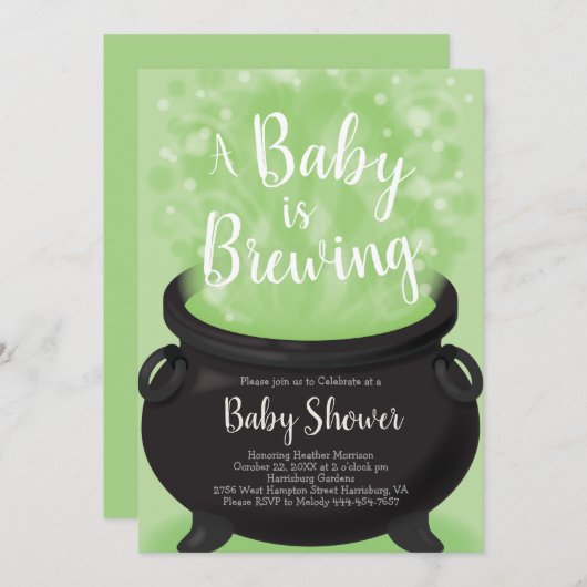 Baby is Brewing Witch Shower Halloween Cauldron Kaart (Voorkant / Achterkant)