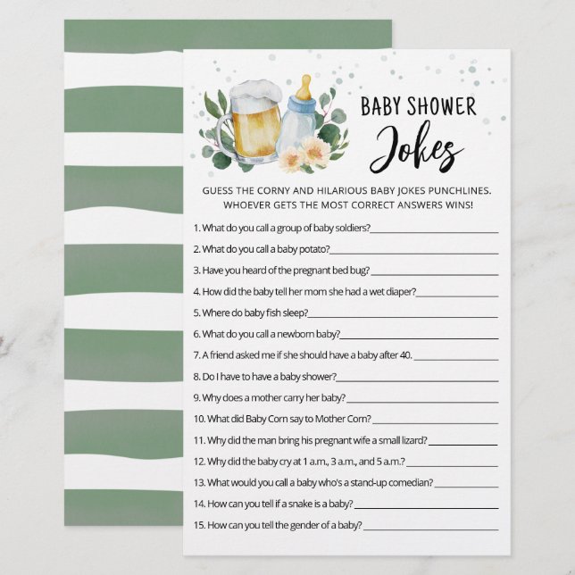 Baby Is Brouwen Baby shower Jokes Spel Met Antwoor (Voorkant / Achterkant)