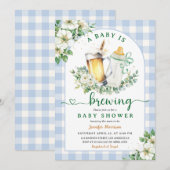 Baby is Brouwen Bier Baby shower Boy Blue Gingham Kaart (Voorkant / Achterkant)