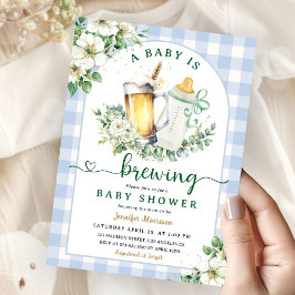Baby is Brouwen Bier Baby shower Boy Blue Gingham Kaart