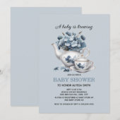 Baby is Brouwen Blue Floral Baby Boy Kaart (Voorkant / Achterkant)