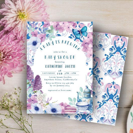 Baby is Brouwen floral Tea party Baby shower Kaart