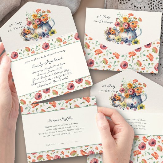 Baby is Brouwen Floral Theepot Baby shower All In One Uitnodiging
