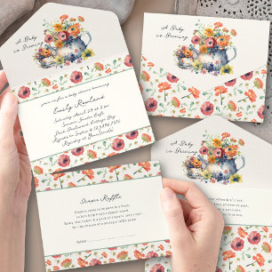 Baby is Brouwen Floral Theepot Baby shower All In One Uitnodiging