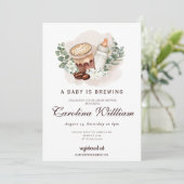Baby is Brouwen groen Koffie Baby shower Kaart (Staand voorkant)