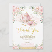 Baby is Brouwen Roze Bloemen Baby shower Tea Party Bedankkaart (Voorkant)