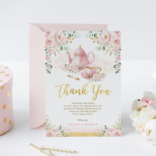 Baby is Brouwen Roze Bloemen Baby shower Tea Party Bedankkaart