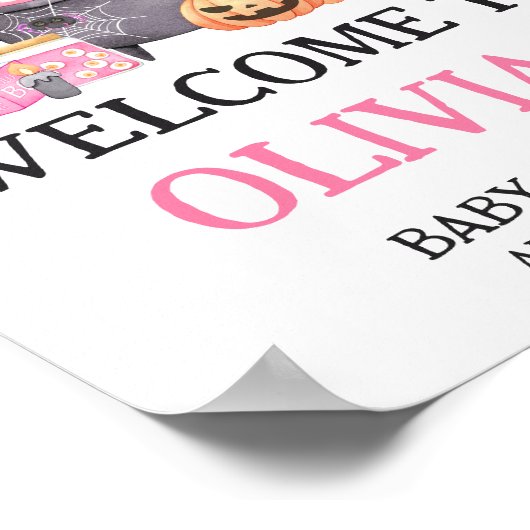 Baby is Brouwen Roze Halloween Baby shower Welkom Poster (Hoek)