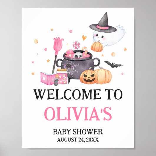 Baby is Brouwen Roze Halloween Baby shower Welkom Poster (Voorkant)