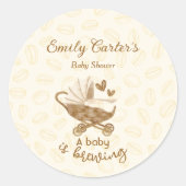 Baby is Brouwen Schattigee Pram Baby shower Dank u Ronde Sticker (Voorkant)