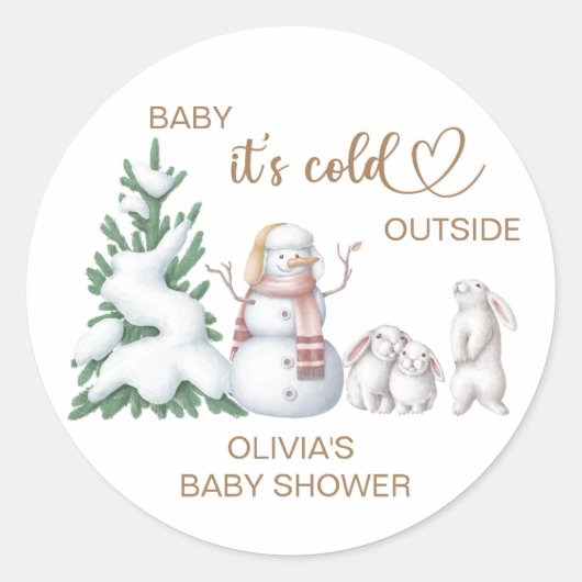Baby is buiten koud. Baby Shower. Ronde Sticker (Voorkant)