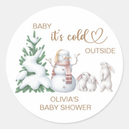 Baby is buiten koud. Baby Shower. Ronde Sticker