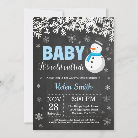 Baby is Cold Outside Snowman Boy Baby shower Kaart (Voorkant)