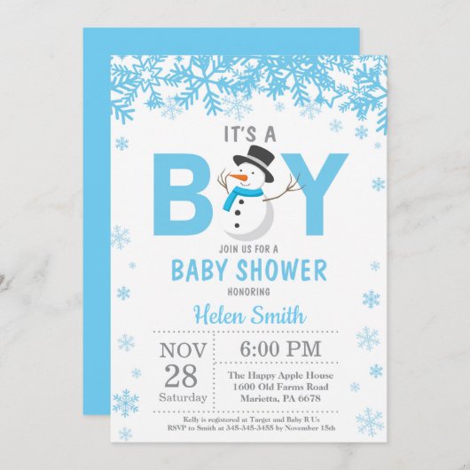 Baby is Cold Outside Snowman Boy Baby shower Kaart (Voorkant / Achterkant)