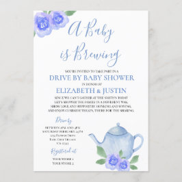 Baby is een blauw teapot-station met Baby shower Kaart