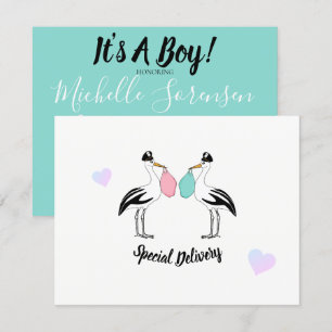 BABY is een jongen ooievaar levering strooien douc Kaart