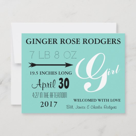 BABY is een meisje Kaart (Achterkant)