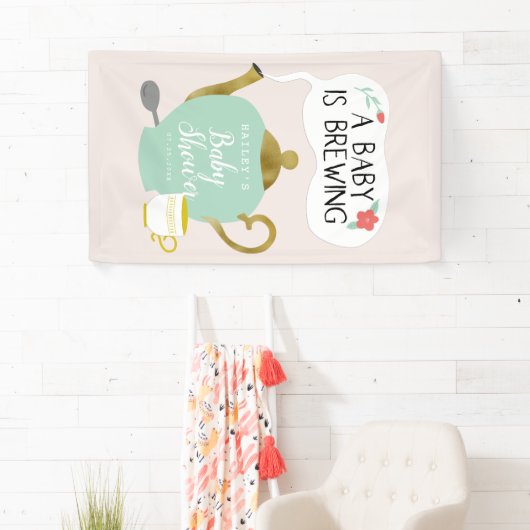 Baby is een teelroze en groene theepartij spandoek (Insitu)