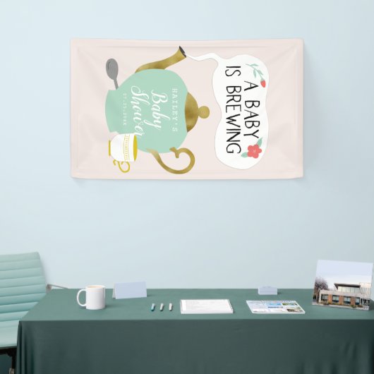 Baby is een teelroze en groene theepartij spandoek (Beurs)