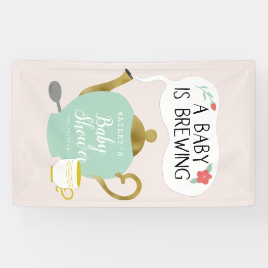 Baby is een teelroze en groene theepartij spandoek (Horizontaal)