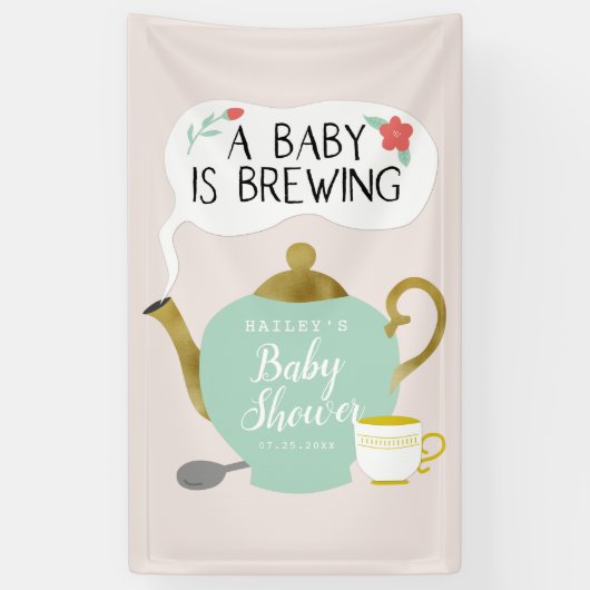 Baby is een teelroze en groene theepartij spandoek (Verticaal)