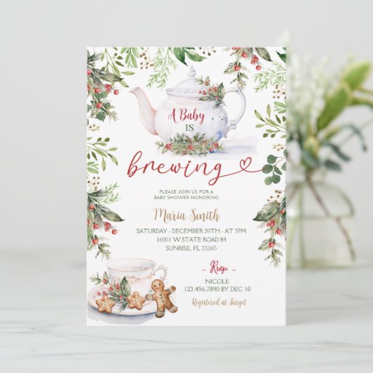 Baby is het brouwen van Chinoiserie Tea Party Baby Kaart (Staand voorkant)