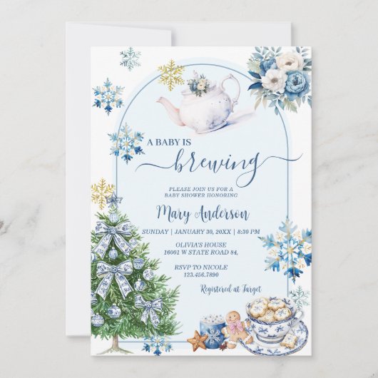 Baby is het brouwen van Chinoiserie Tea Party Baby Kaart (Voorkant)