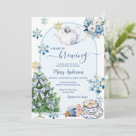 Baby is het brouwen van Chinoiserie Tea Party Baby Kaart (Staand voorkant)