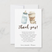 Baby is het brouwen van flessenkoffie Dank u Bedankkaart (Voorkant)