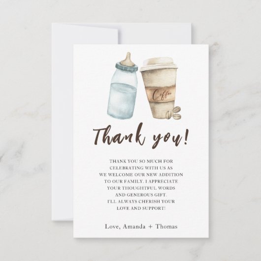 Baby is het brouwen van flessenkoffie Dank u Bedankkaart (Voorkant)