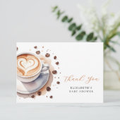Baby is het brouwen van koffie Baby shower Bedankkaart (Staand voorkant)