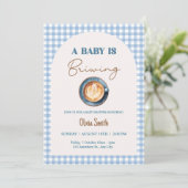Baby is het brouwen van koffie Baby shower Blue Gi Kaart (Staand voorkant)