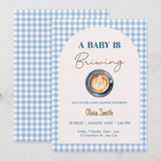 Baby is het brouwen van koffie Baby shower Blue Gi Kaart (Voorkant / Achterkant)