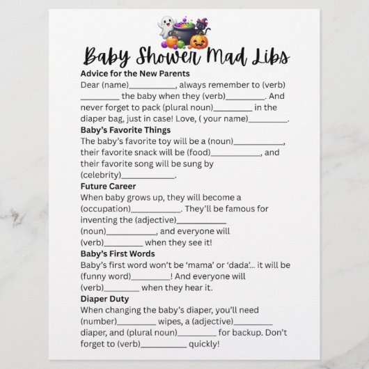 Baby is het brouwen van Mad Libs Game Flyer (Voorkant)