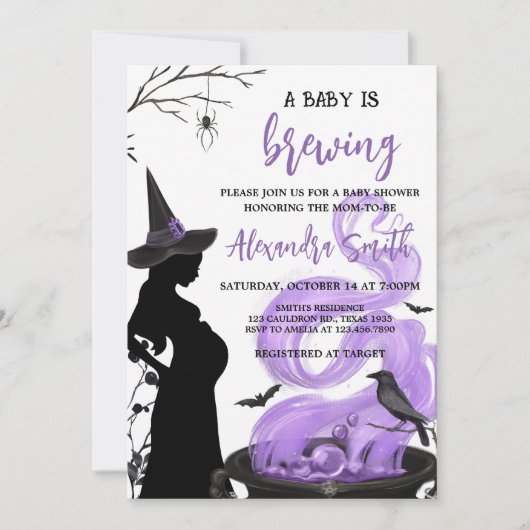 Baby is het brouwen van Paarse heks Baby shower Kaart (Voorkant)