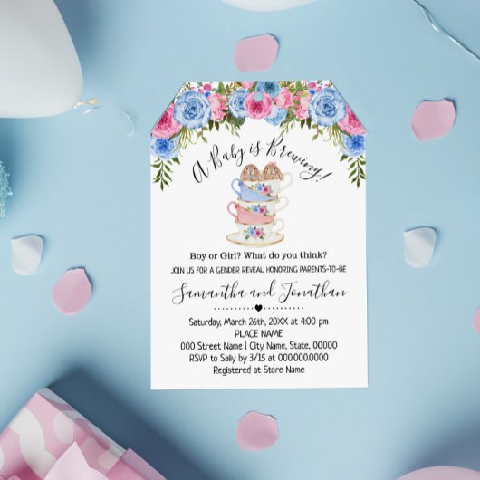 Baby is het brouwen van Paassgender Reveal Tea inv Feestdagenkaart