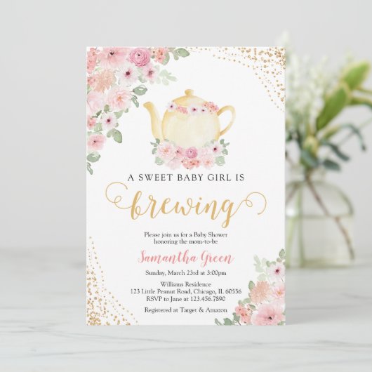 Baby is het brouwen van Tea Party Shower Kaart (Staand voorkant)