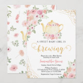 Baby is het brouwen van Tea Party Shower Kaart (Voorkant / Achterkant)