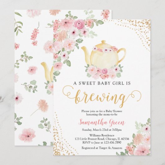 Baby is het brouwen van Tea Party Shower Kaart (Voorkant / Achterkant)