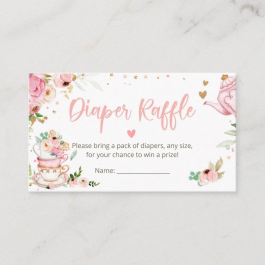 Baby is het brouwen van thee luier loterij roze Ba Informatiekaartje (Voorkant)