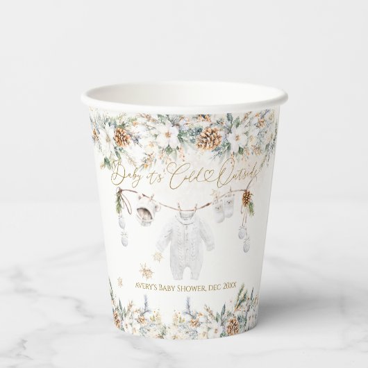 Baby is het koude buiten kleding lijn Baby shower Papieren Bekers (Achterkant)