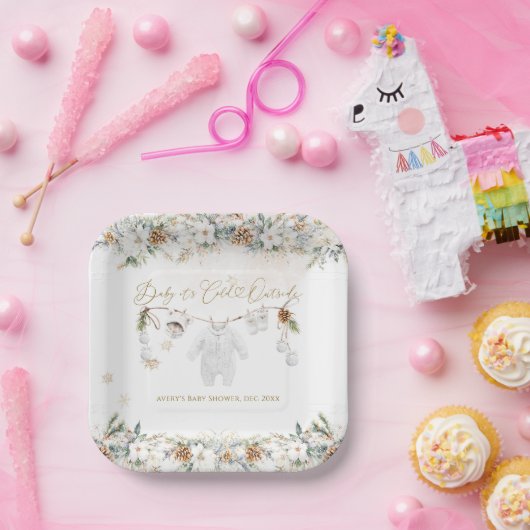 Baby is het koude buiten kleding lijn Baby shower Papieren Bordje (Feest)